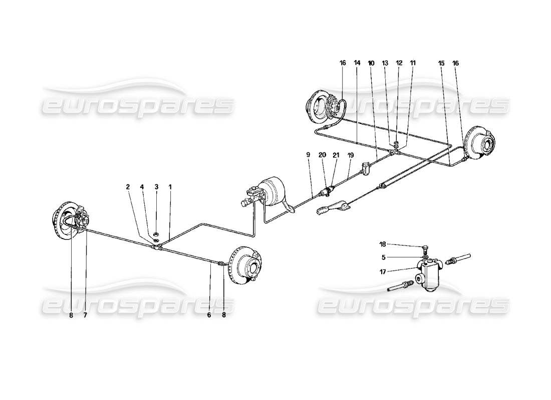 ferrari mondial 3.2 qv (1987) bremssystem (für fahrzeug ohne antiblockiersystem) teilediagramm