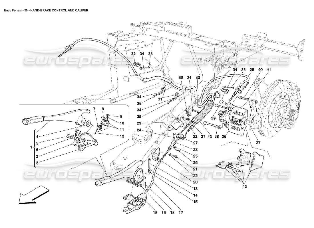 FERRARI ENZO HANDBREMSSTEUERUNG UND BREMSSATTEL TEILEDIAGRAMM ferrari enzo handbremssteuerung und bremssattel teilediagramm