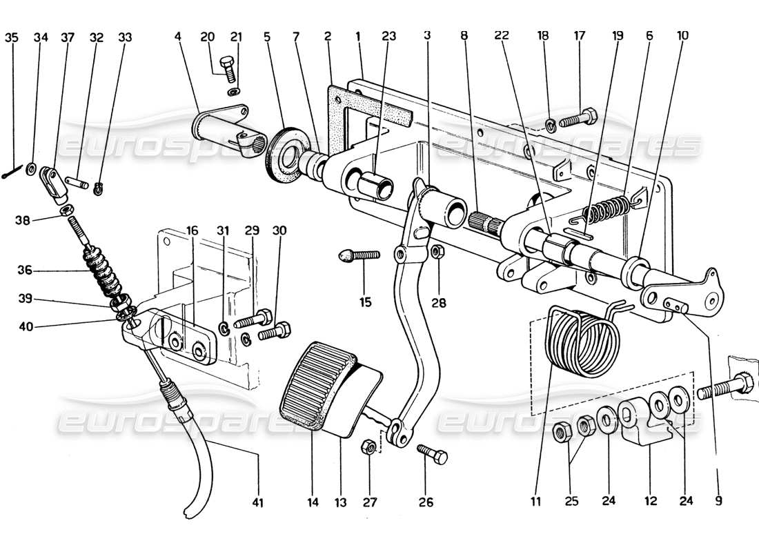 ferrari 365 gt4 2+2 (1973) pedalboard - kupplungssteuerung (variante für rhd-versionen) teilediagramm