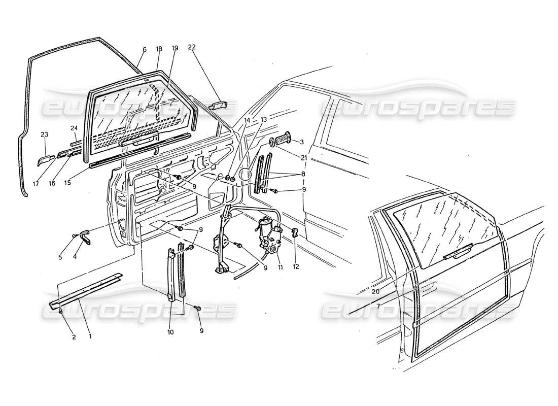 maserati 2.24v türen: fenster und vorschriften teilediagramm