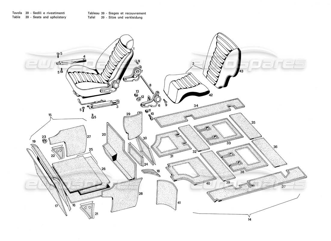 maserati merak 3.0 sitze und polster teilediagramm