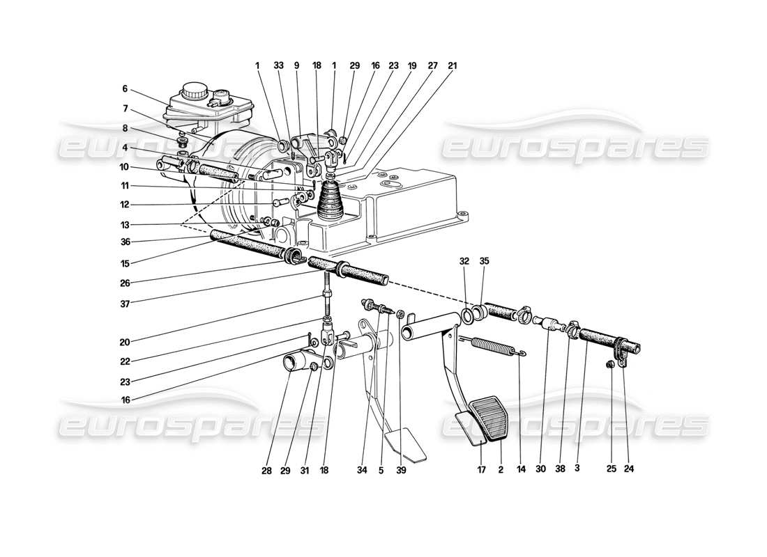 ferrari mondial 3.2 qv (1987) teilediagramm des hydraulischen bremssystems (für fahrzeuge ohne antiblockiersystem)