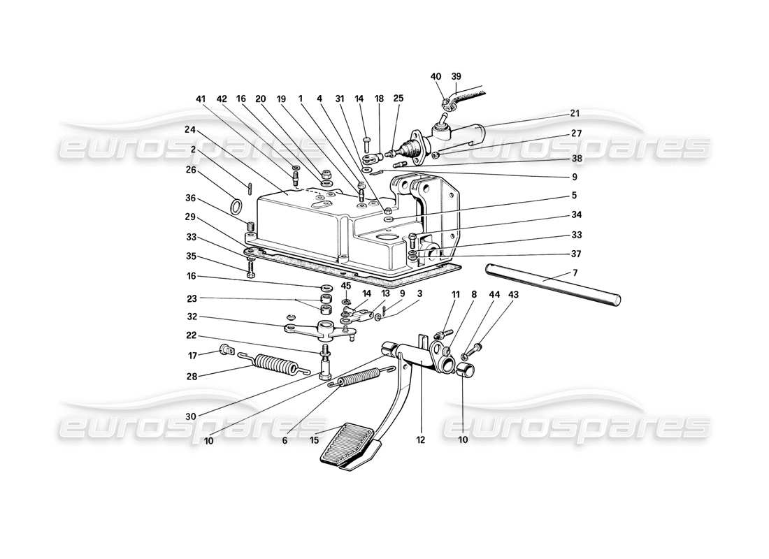 ferrari mondial 3.2 qv (1987) pedalboard - kupplungssteuerung (für fahrzeuge ohne antiblockiersystem - varianten für rh d-version) teilediagramm
