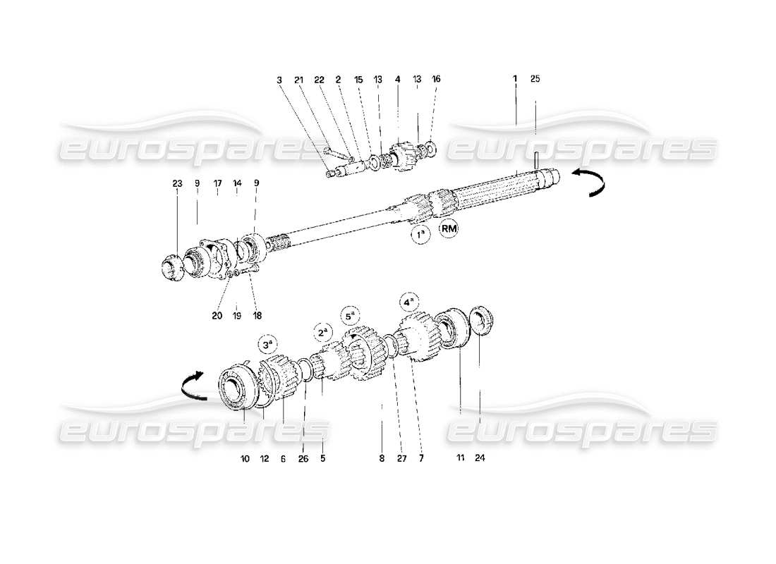 ferrari f40 teilediagramm für hauptwellenzahnräder
