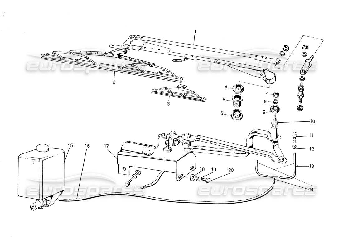 lamborghini countach 5000 qvi (1989) teilediagramm für scheibenwischer