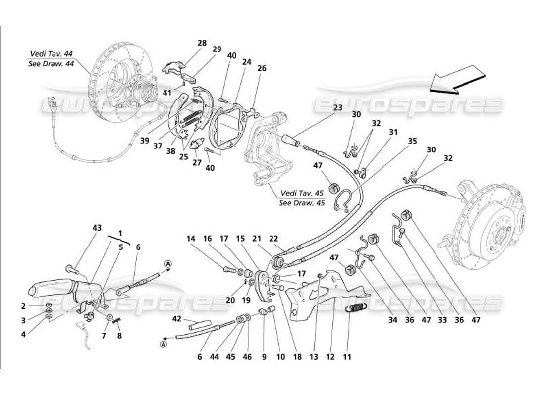 maserati 4200 gransport (2005) teilediagramm der handbremssteuerung
