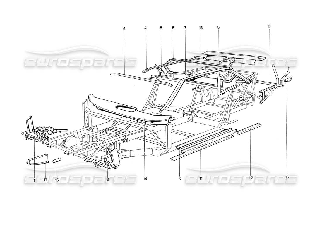 ferrari 208 gt4 dino (1975) karosserie - teilediagramm der inneren elemente