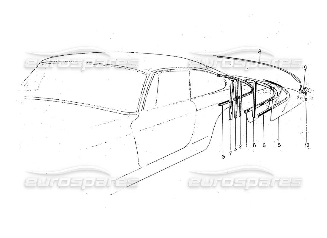 ferrari 330 gt 2+2 (coachwork) hinteres seitenfenster - teilediagramm für verkleidungen