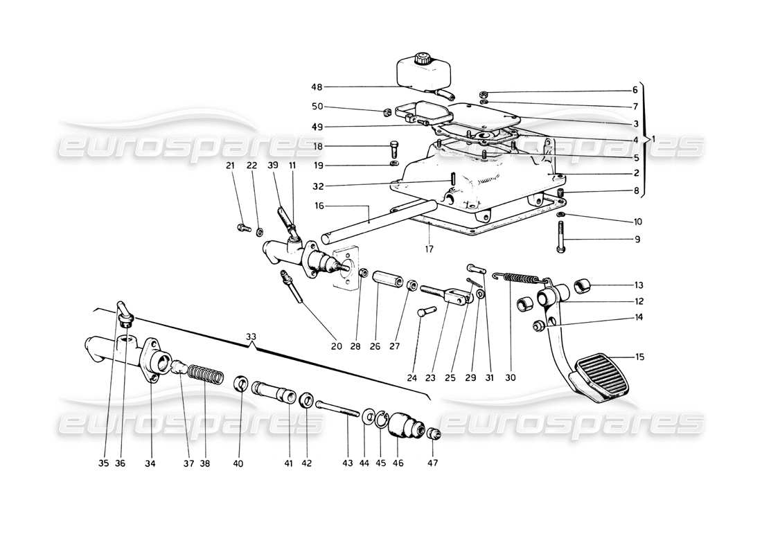 ferrari 512 bb teilediagramm der kupplungsausrücksteuerung