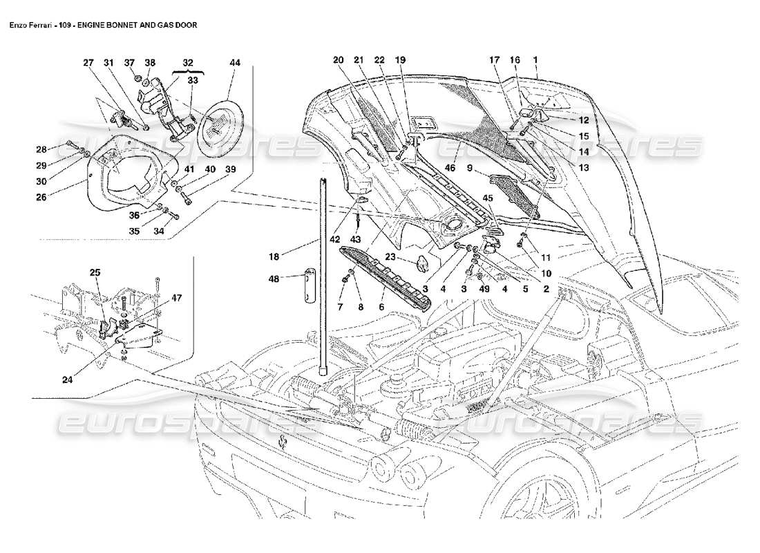 FERRARI ENZO MOTORHAUBE UND GASTÜR TEILEDIAGRAMM ferrari enzo motorhaube und gastür teilediagramm