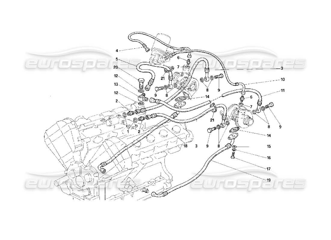 ferrari f40 überversorgungssystem schmierung und kühlung -nicht für fahrzeuge mit katalysator- teilediagramm