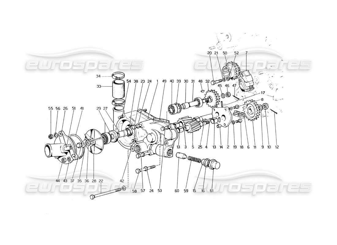 ferrari 400 gt (mechanical) teilediagramm für wasserpumpe und motoröl
