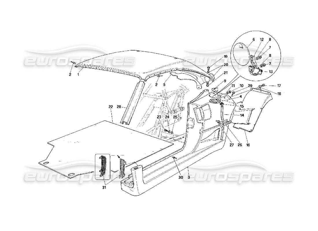 ferrari f40 äußere elemente körper - zentralteil teilediagramm