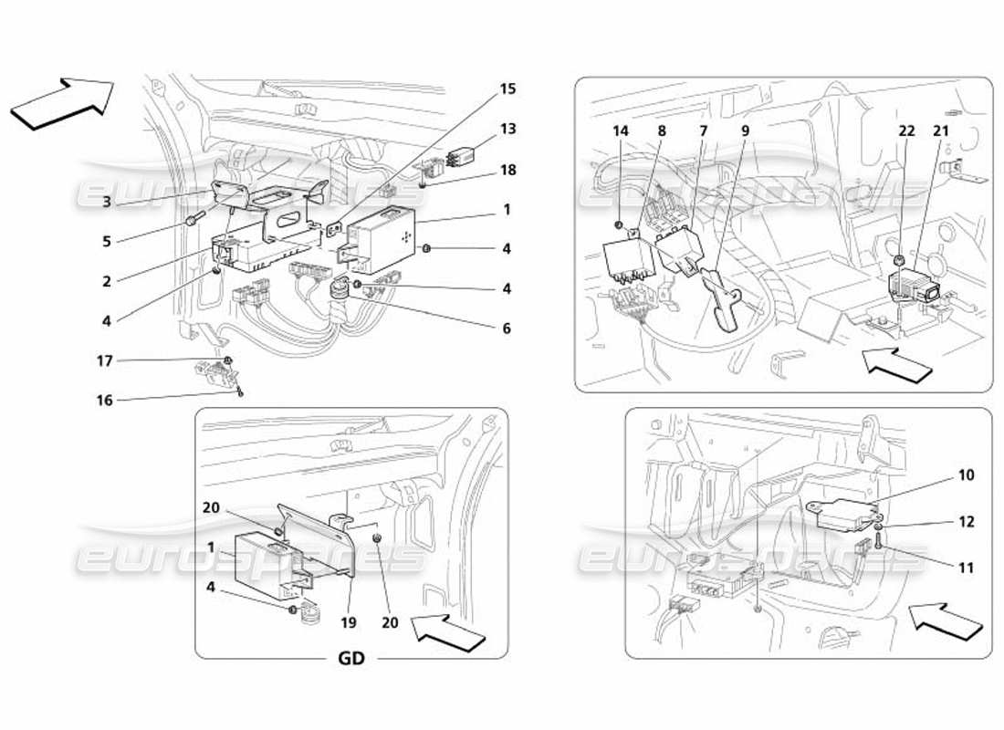 maserati 4200 spyder (2005) teilediagramm der steuerstation im vorderen fahrgastraum