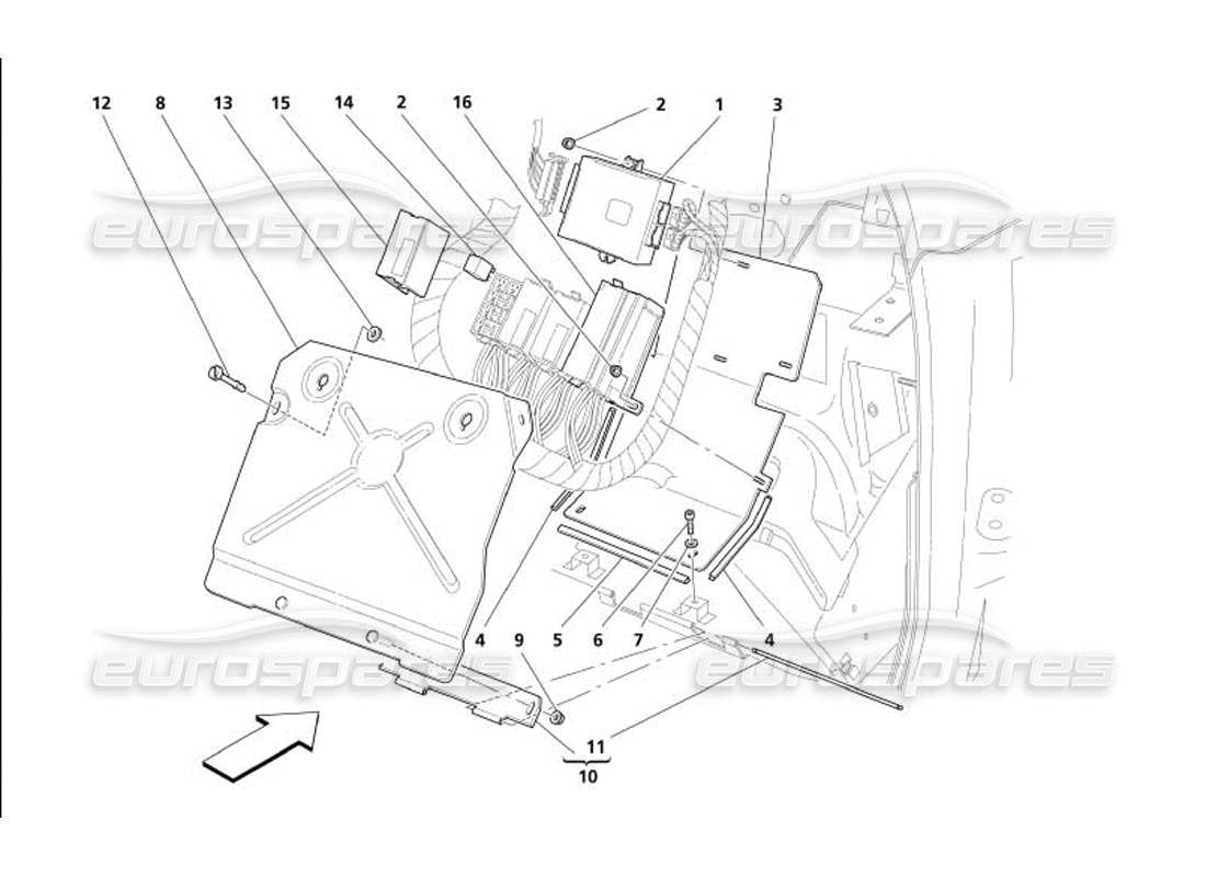 maserati 4200 gransport (2005) teilediagramm für steuergeräte auf der beifahrerseite