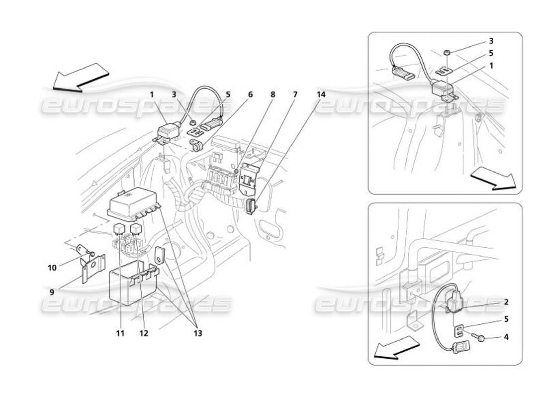 maserati 4200 spyder (2005) teilediagramm für motorhaubensensoren und steuerstationen