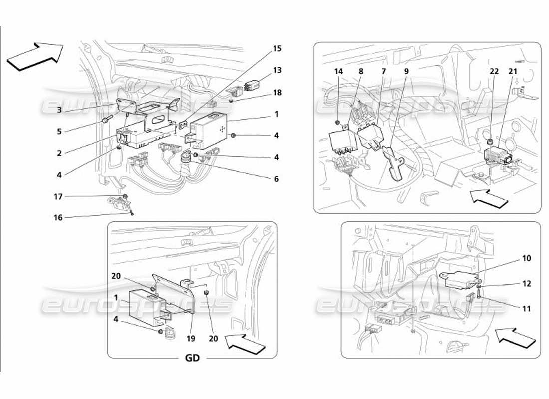 maserati 4200 gransport (2005) teilediagramm der steuerstation im vorderen fahrgastraum