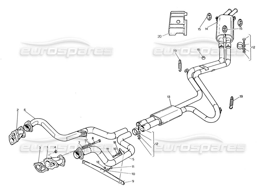 maserati 222 / 222e biturbo abgassystem ohne lackkatalysator-teilediagramm