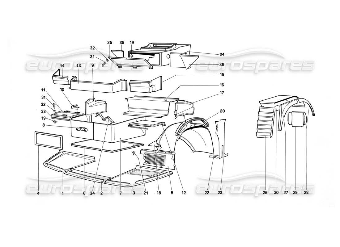 ferrari testarossa (1987) körper - externe komponenten teilediagramm