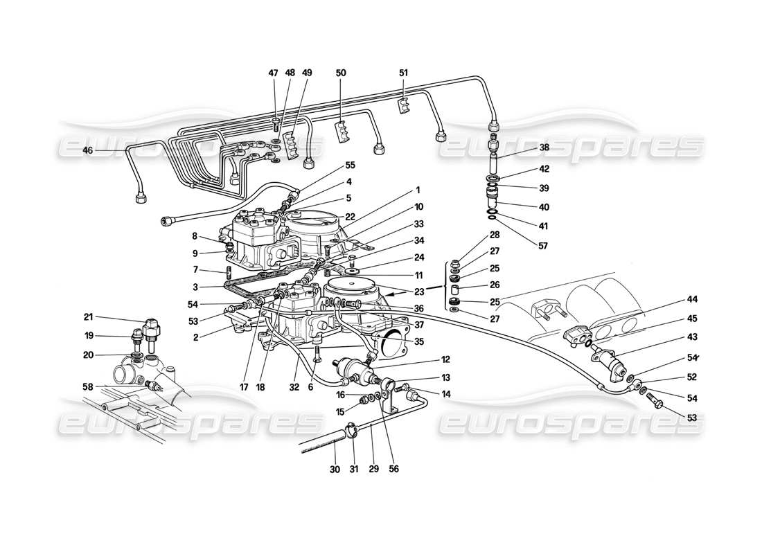 ferrari testarossa (1987) kraftstoffverteilerleitungen (ke-jetronic-system) teilediagramm