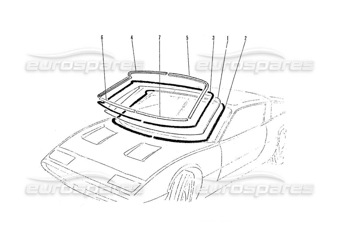 ferrari 365 gtc4 (coachwork) teilediagramm für frontscheibe und verkleidungen