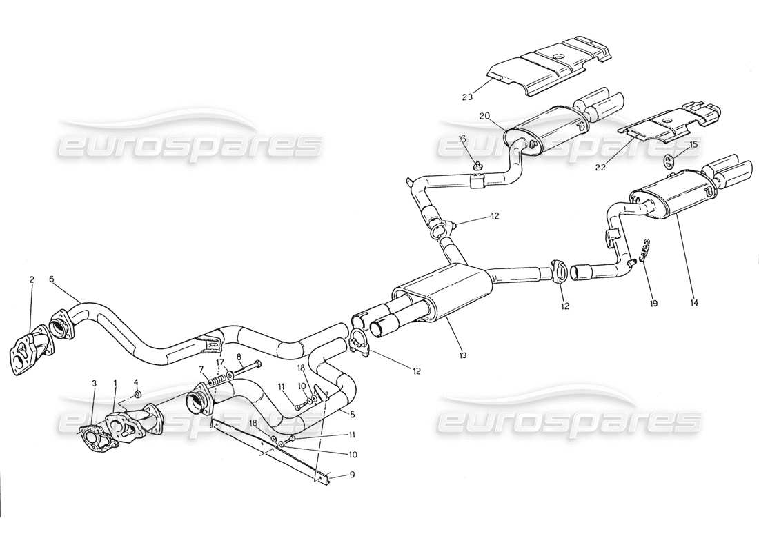 maserati karif 2.8 geteilte abgasanlage ohne katalysatorlackierung (2800 cc) teilediagramm