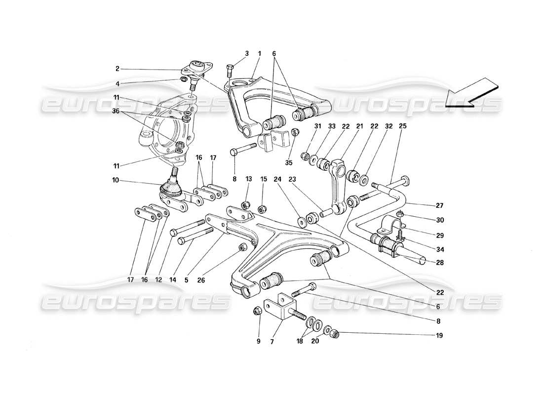 ferrari 348 (1993) tb / ts vorderradaufhängung - querlenker-teilediagramm
