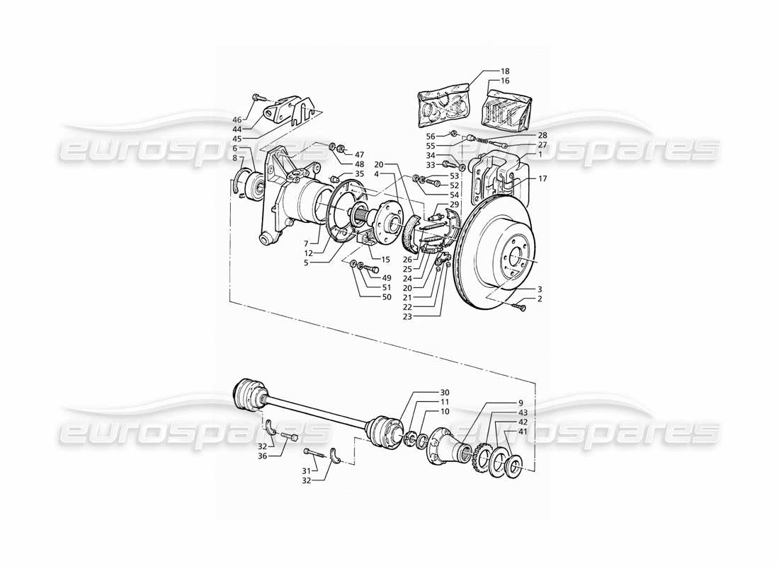 maserati ghibli 2.8 (abs) teilediagramm für naben, hinterradbremsen mit abs und antriebswellen