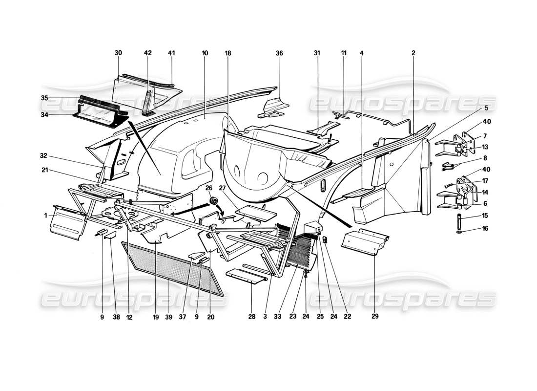 ferrari mondial 3.0 qv (1984) karosserie - teilediagramm der inneren elemente