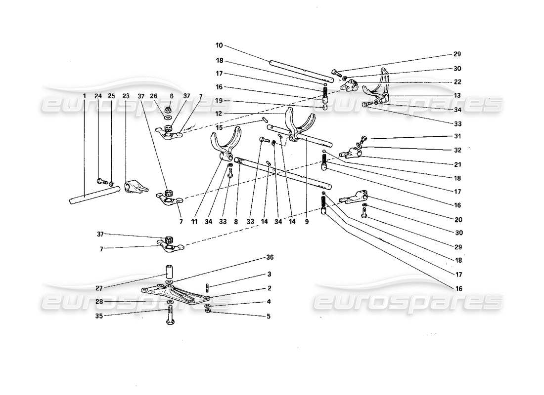 ferrari 308 quattrovalvole (1985) teilediagramm für die internen getriebesteuerungen