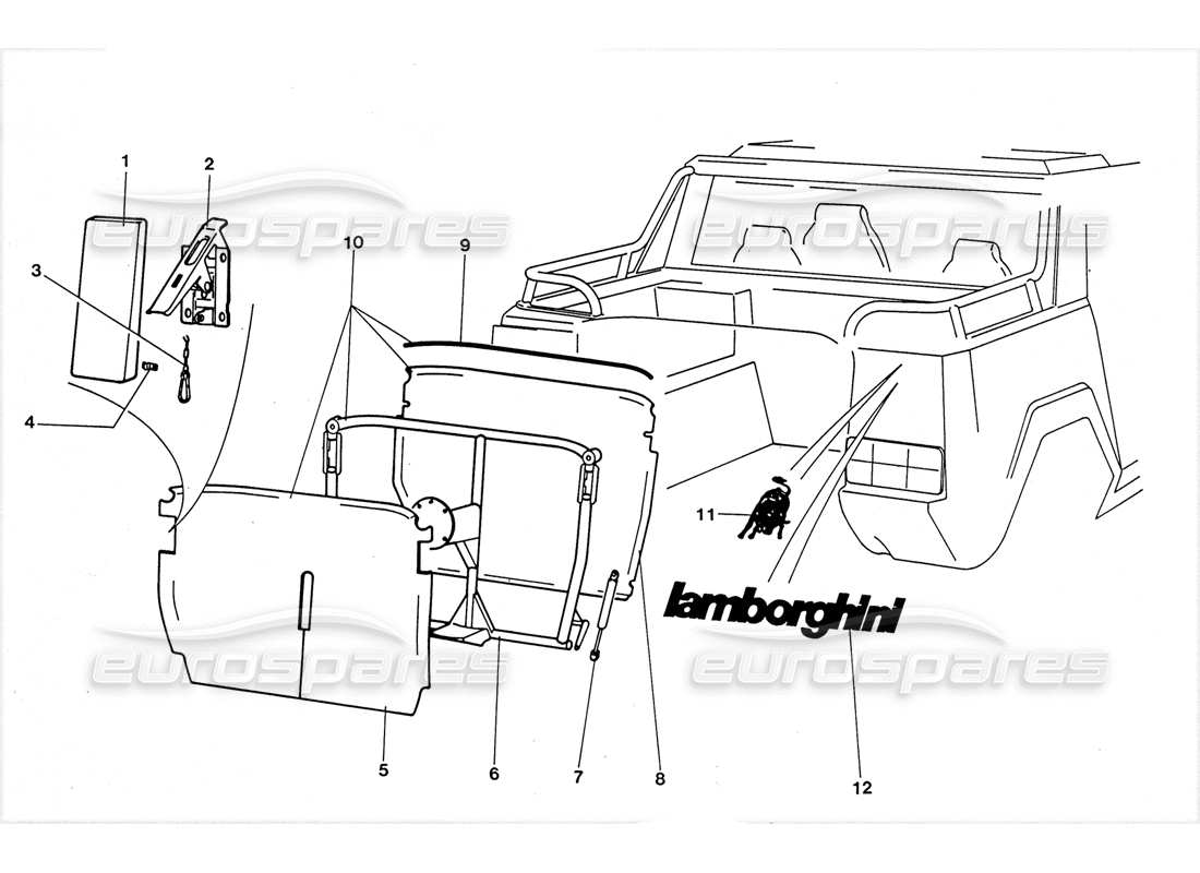 lamborghini lm002 (1988) zentrale hintertür teilediagramm