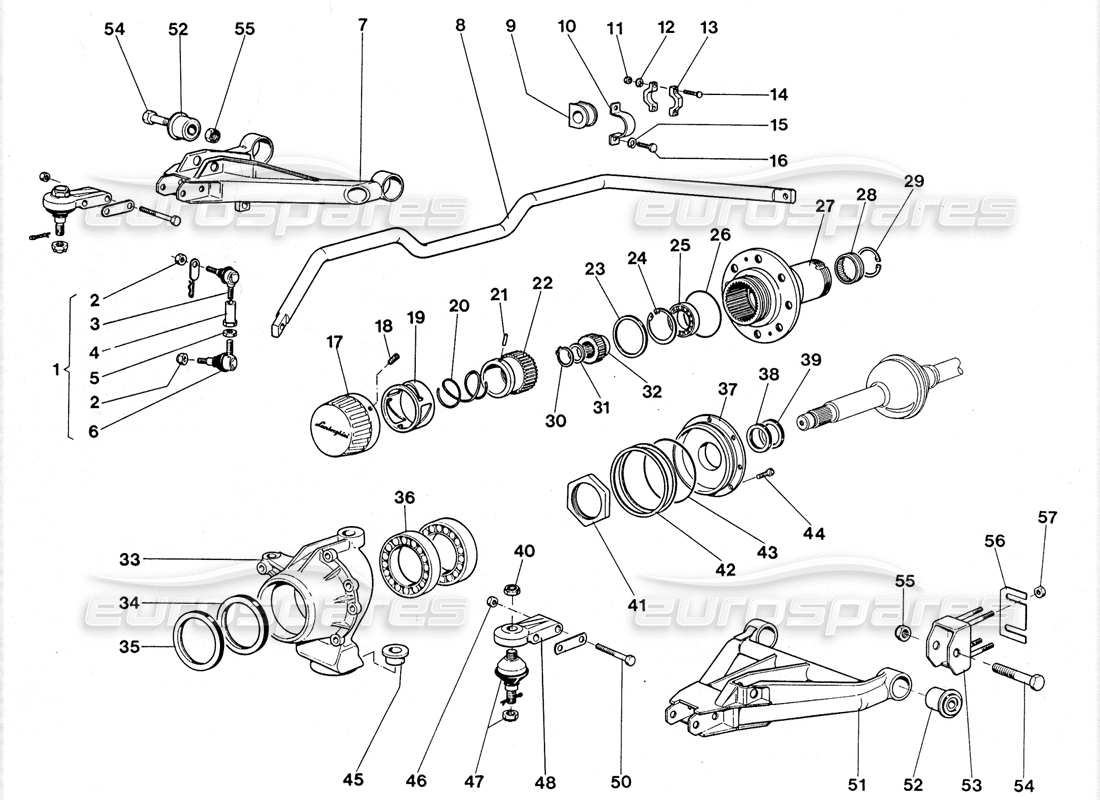 lamborghini lm002 (1988) achsschenkel-aufhängungshebel teilediagramm