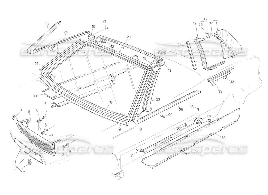 maserati biturbo spider kühlergrillblenden feste gläser teilediagramm