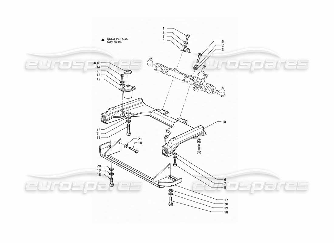 maserati qtp v8 (1998) teilediagramm des vorderen hilfsrahmens des lenkgetriebes
