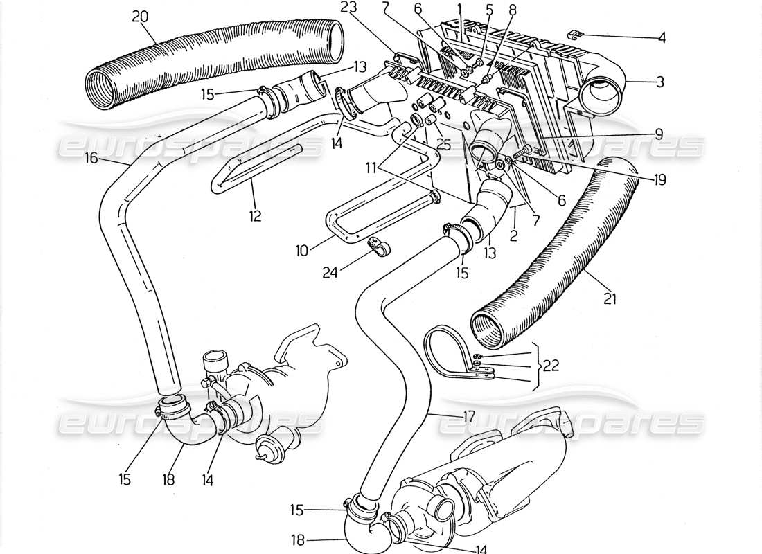 maserati 2.24v teilediagramm für luftfilter und leitungen