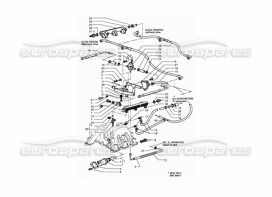 maserati qtp. 3.2 v8 (1999) teilediagramm für einspritzsystemzubehör