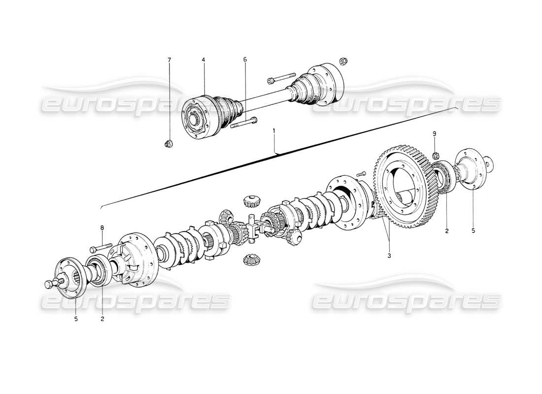 ferrari 208 gt4 dino (1975) teilediagramm für differential und achswellen