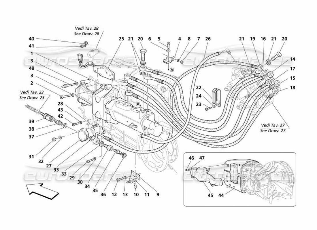 maserati 4200 spyder (2005) f1 hydraulische kupplungssteuerungen - gültig für f1- ersatzteildiagramm