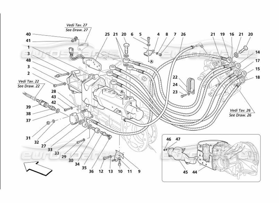 maserati 4200 gransport (2005) f1 teilediagramm für hydraulische kupplungssteuerungen