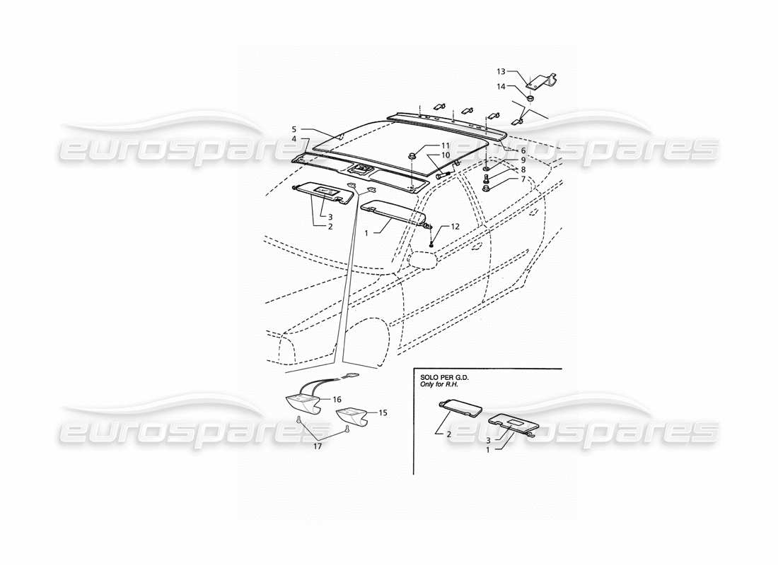 maserati qtp. 3.2 v8 (1999) innenverkleidungen: teildiagramm dach