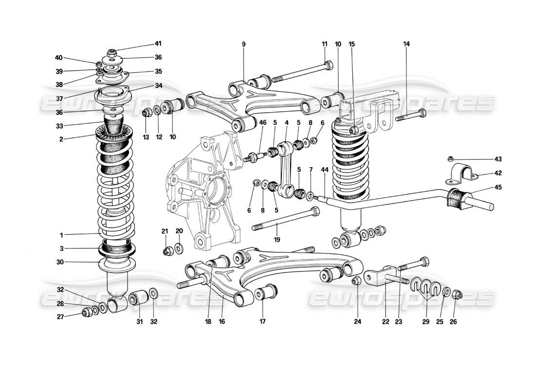 ferrari testarossa (1990) hinterradaufhängung - querlenker und stoßdämpfer (ab fahrzeugnummer 75997) teilediagramm