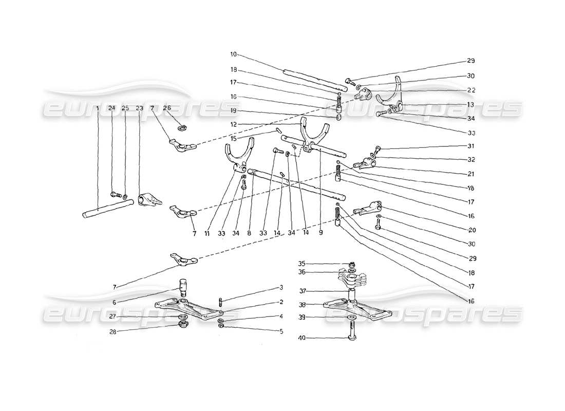 ferrari 208 gt4 dino (1975) teilediagramm für die internen getriebesteuerungen