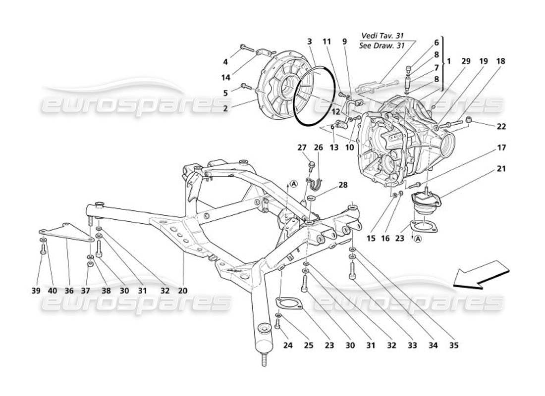 maserati 4200 spyder (2005) differentialkasten - teilediagramm des hinteren unterbodens