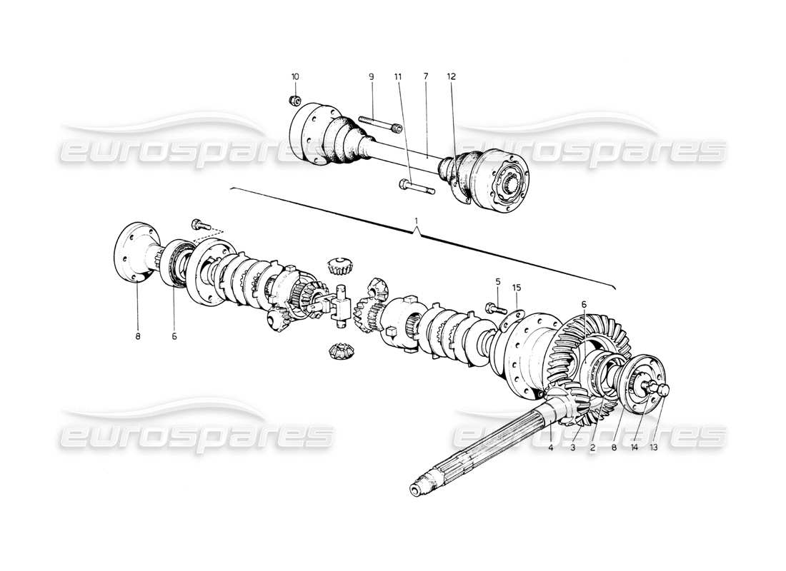 ferrari 512 bb teilediagramm für differential und achswellen