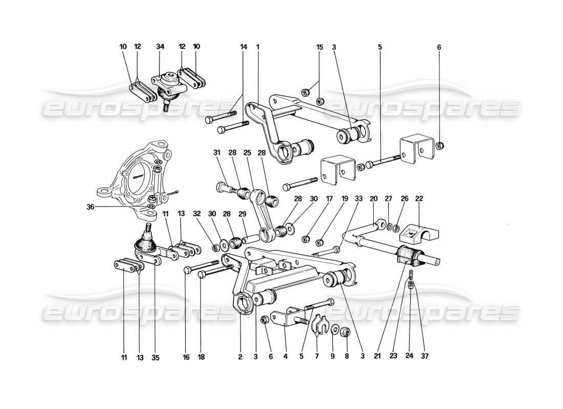 ferrari 328 (1988) vorderradaufhängung – querlenker (ab fahrzeugnummer 76626) teilediagramm