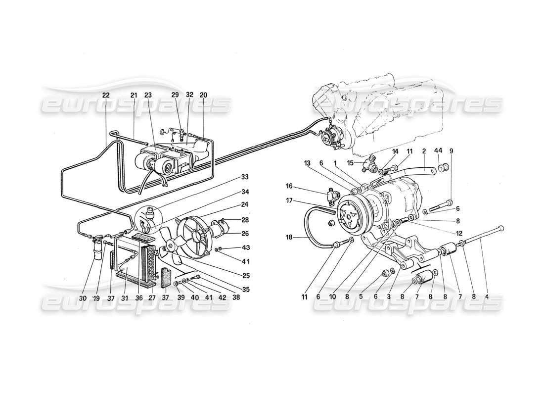 ferrari 288 gto teilediagramm für klimakompressor und steuerungen