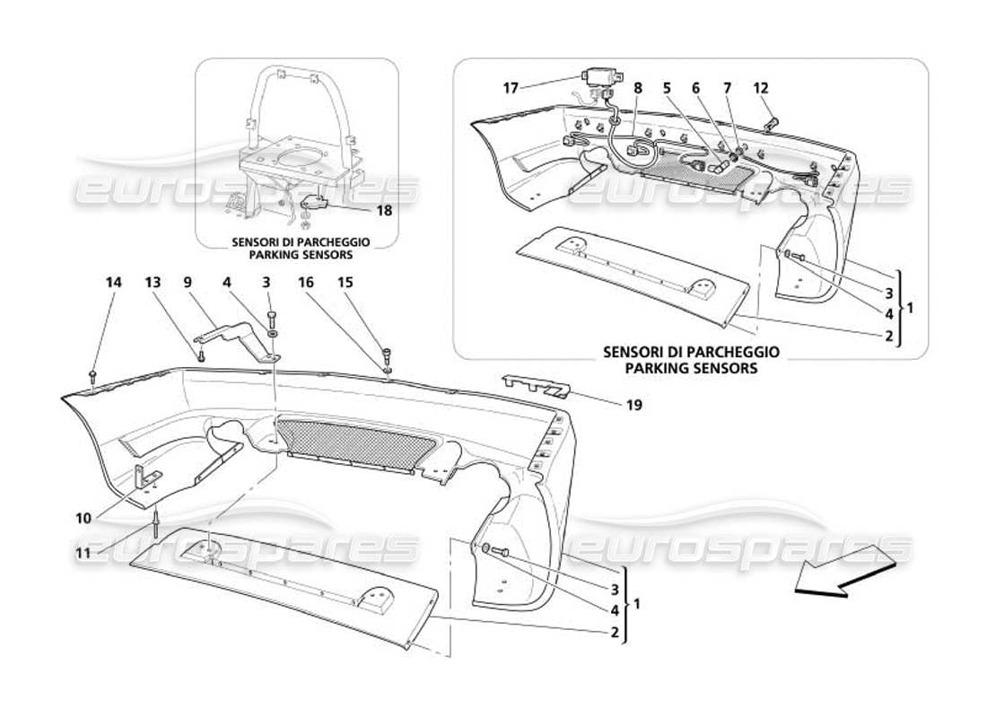 maserati 4200 spyder (2005) hintere stoßstange teilediagramm