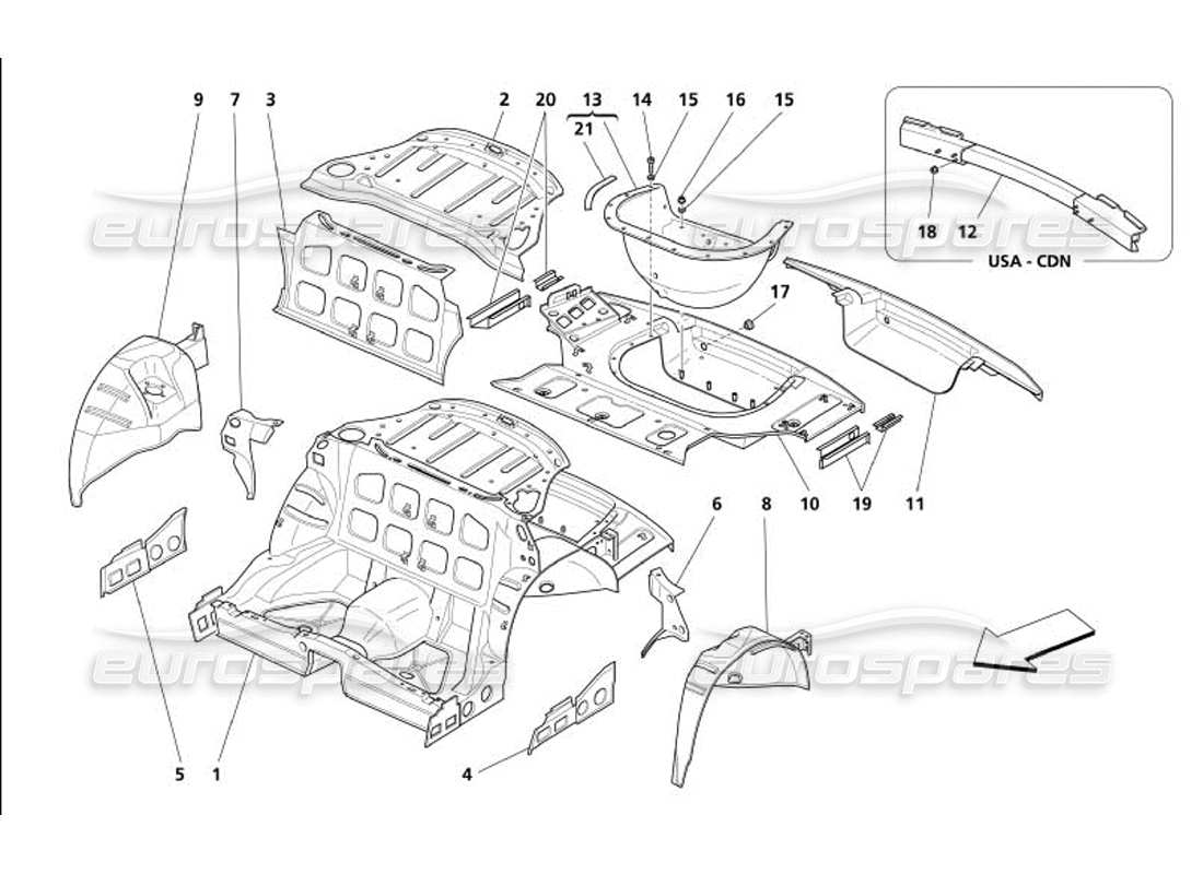 maserati 4200 gransport (2005) teilediagramm der hinteren struktur
