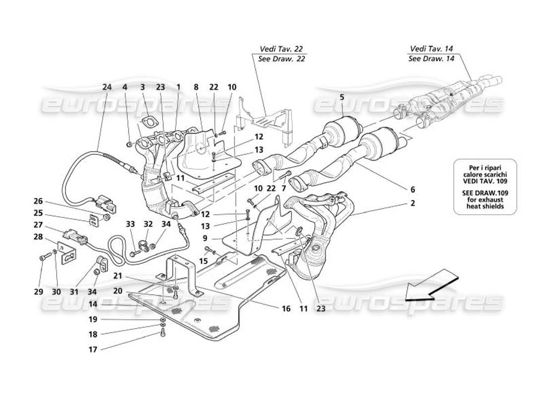 maserati 4200 gransport (2005) abgassystem - varianten für usa und cdn - teilediagramm