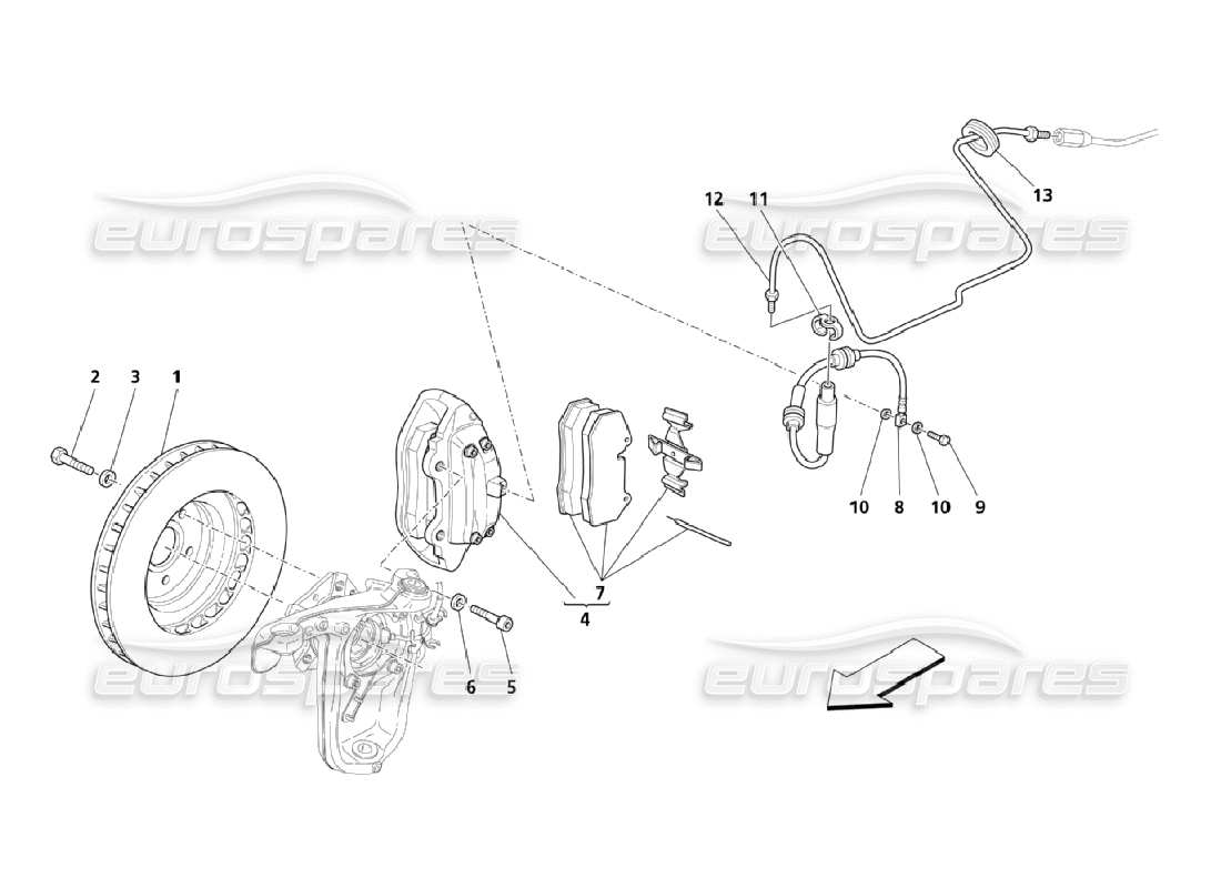 maserati qtp. (2006) 4.2 bremsteile für vorderräder teilediagramm